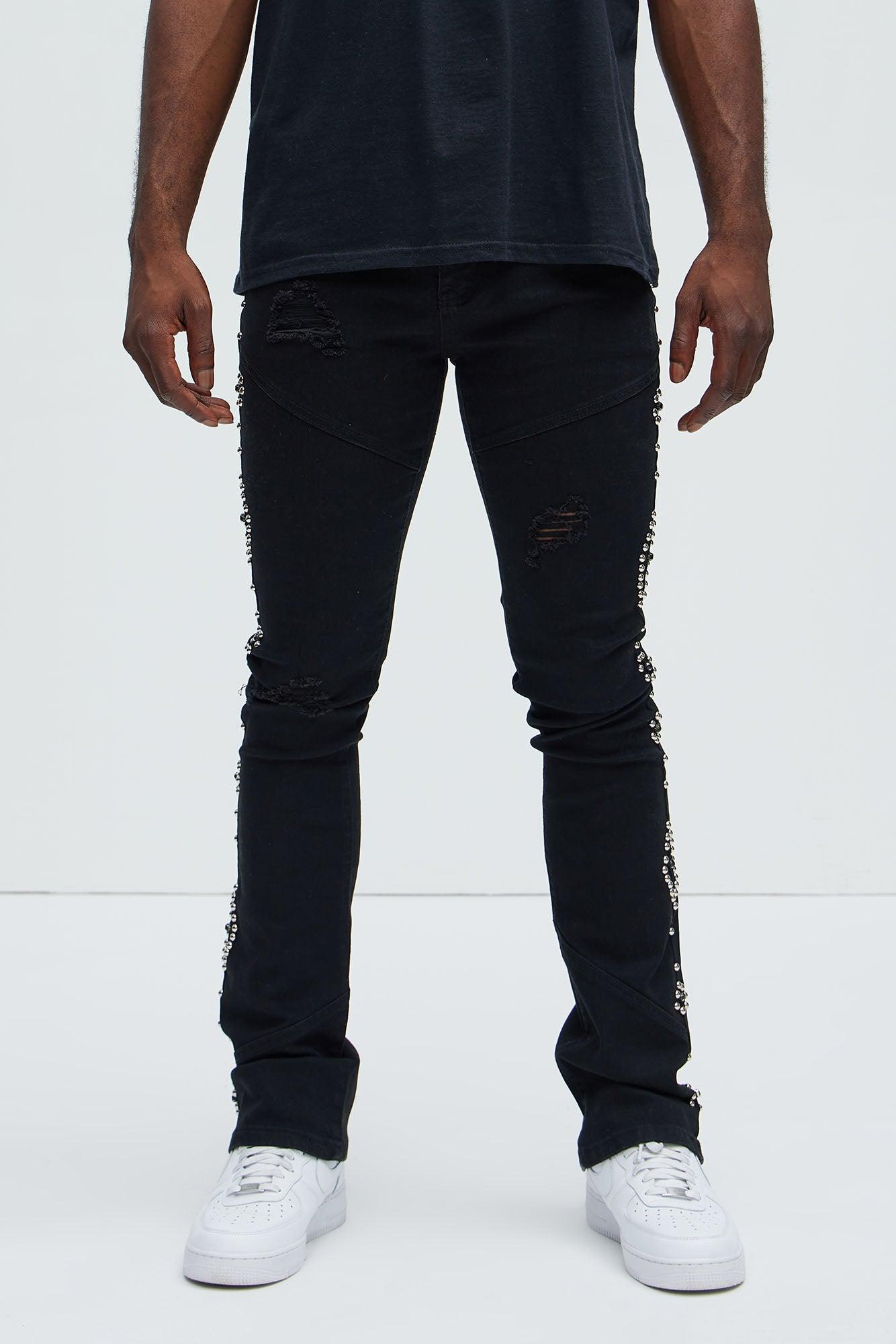 Be Along The Sides Stacked Skinny Flare Jeans - Black Product Image