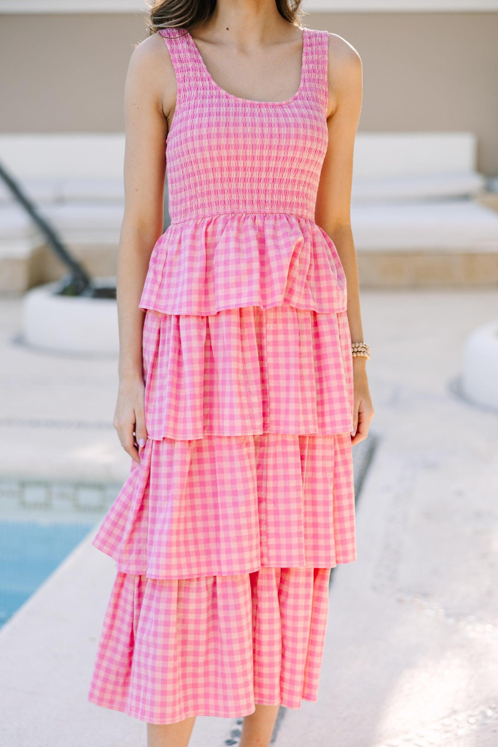 Look Your Way Pink Gingham Midi Dress Female Product Image