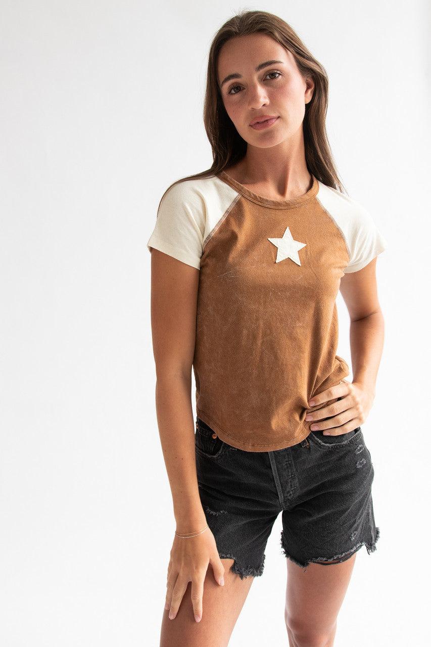 Mineral Wash Raglan Star Patch Tee Product Image