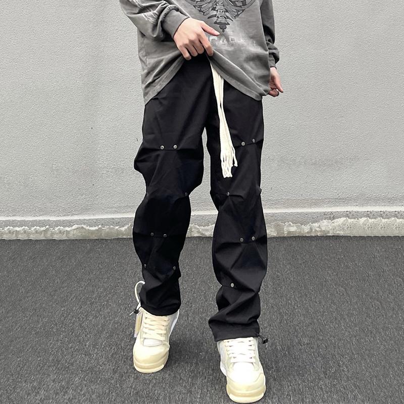 Casual Solid Color Rivet Pleated Pants Product Image