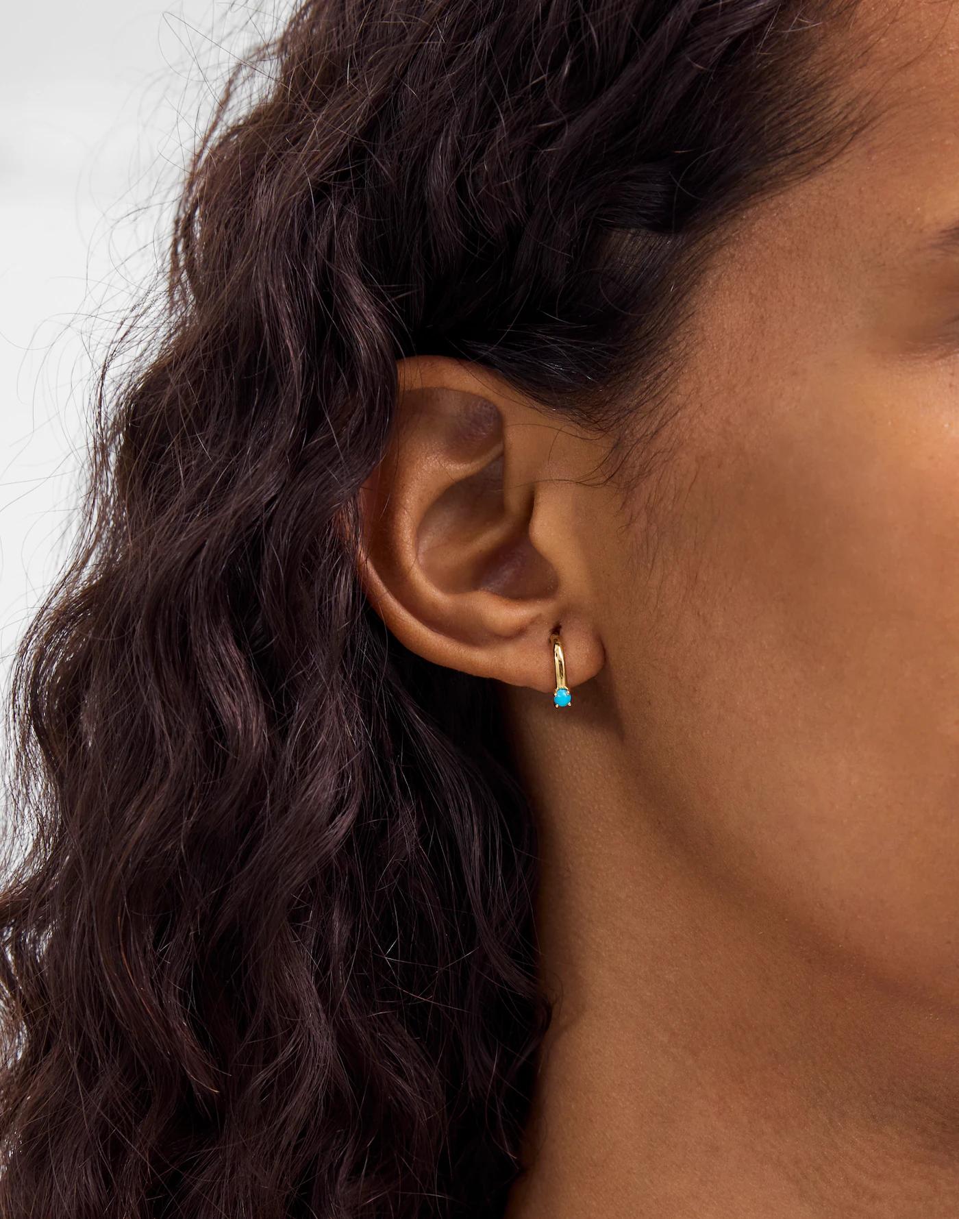 Demi-Fine Turquoise Dotted Huggie Hoop Earrings Product Image