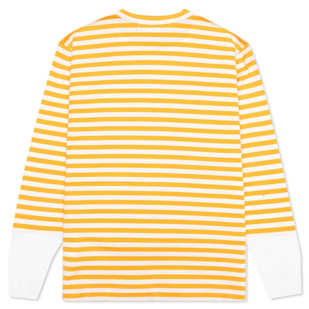 Women's Striped White Sleeve L/S T-Shirt - Yellow Female Product Image