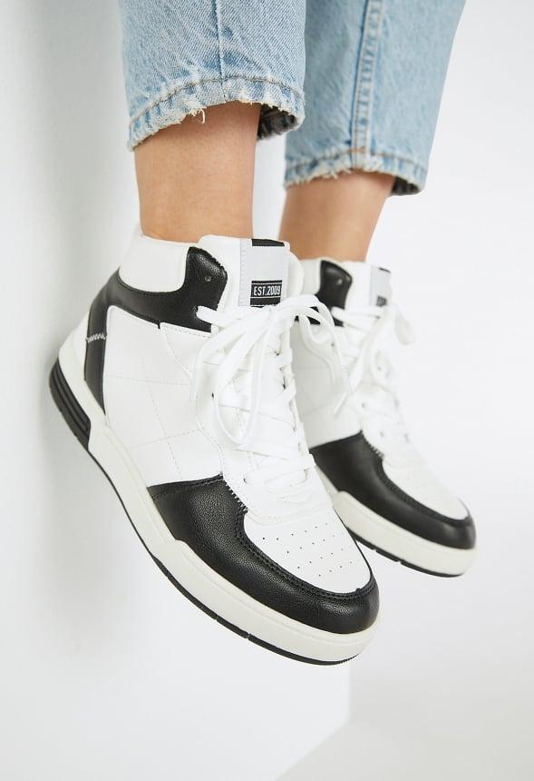 JustFab Margaux Platform Loafer Pump Womens Black/ White Size 8.5 Product Image