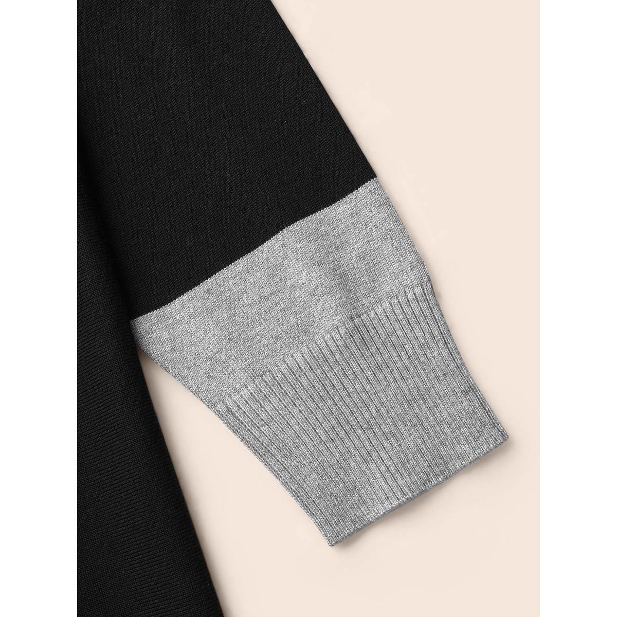 Plus Size Contrast Kimono Collar Asymmetrical Hem Cardigan Black Women Casual Loose Long Sleeve Everyday Cardigans BloomChic 30/6X Product Image