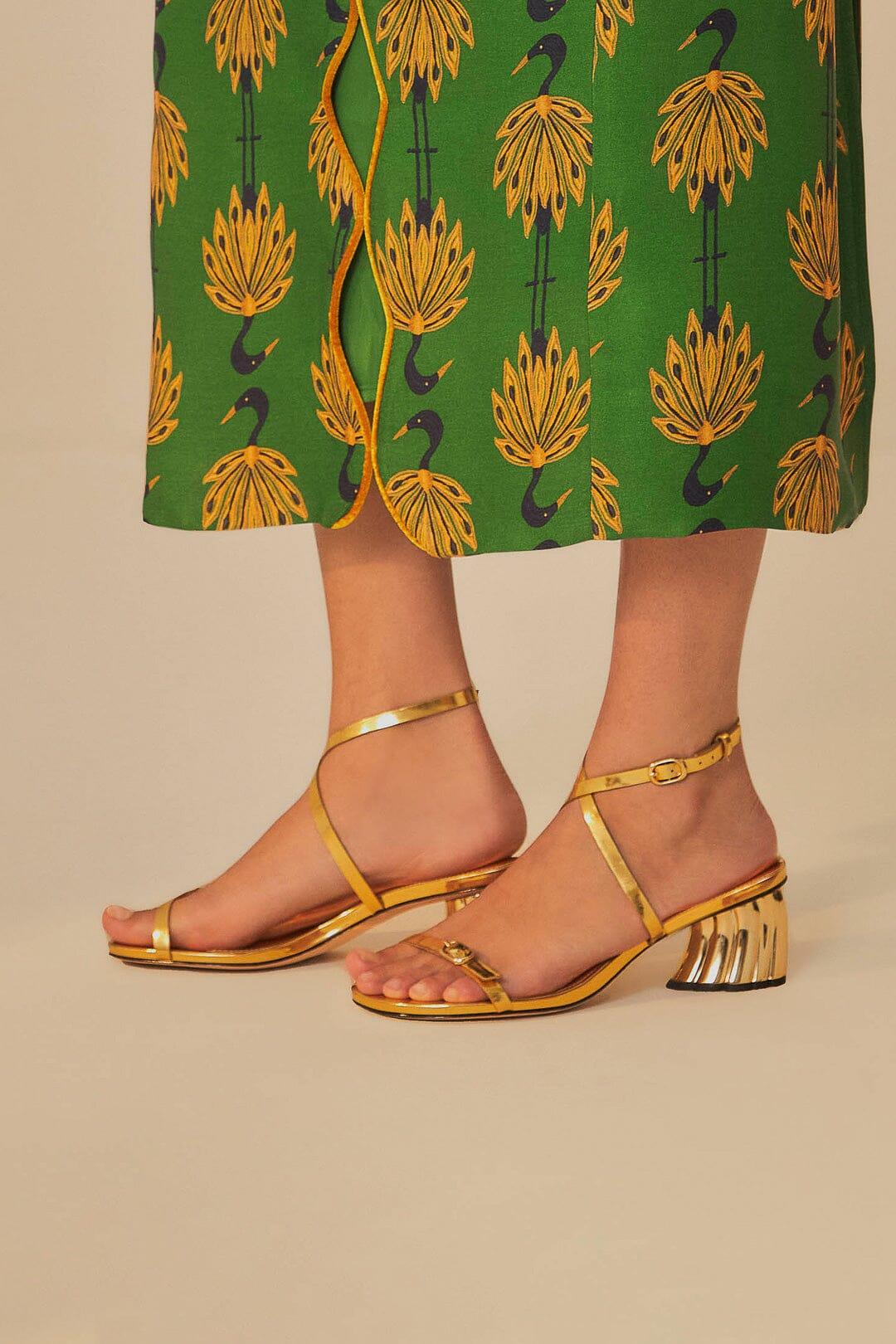 Gold Monstera Heeled Scallop Sandal Product Image