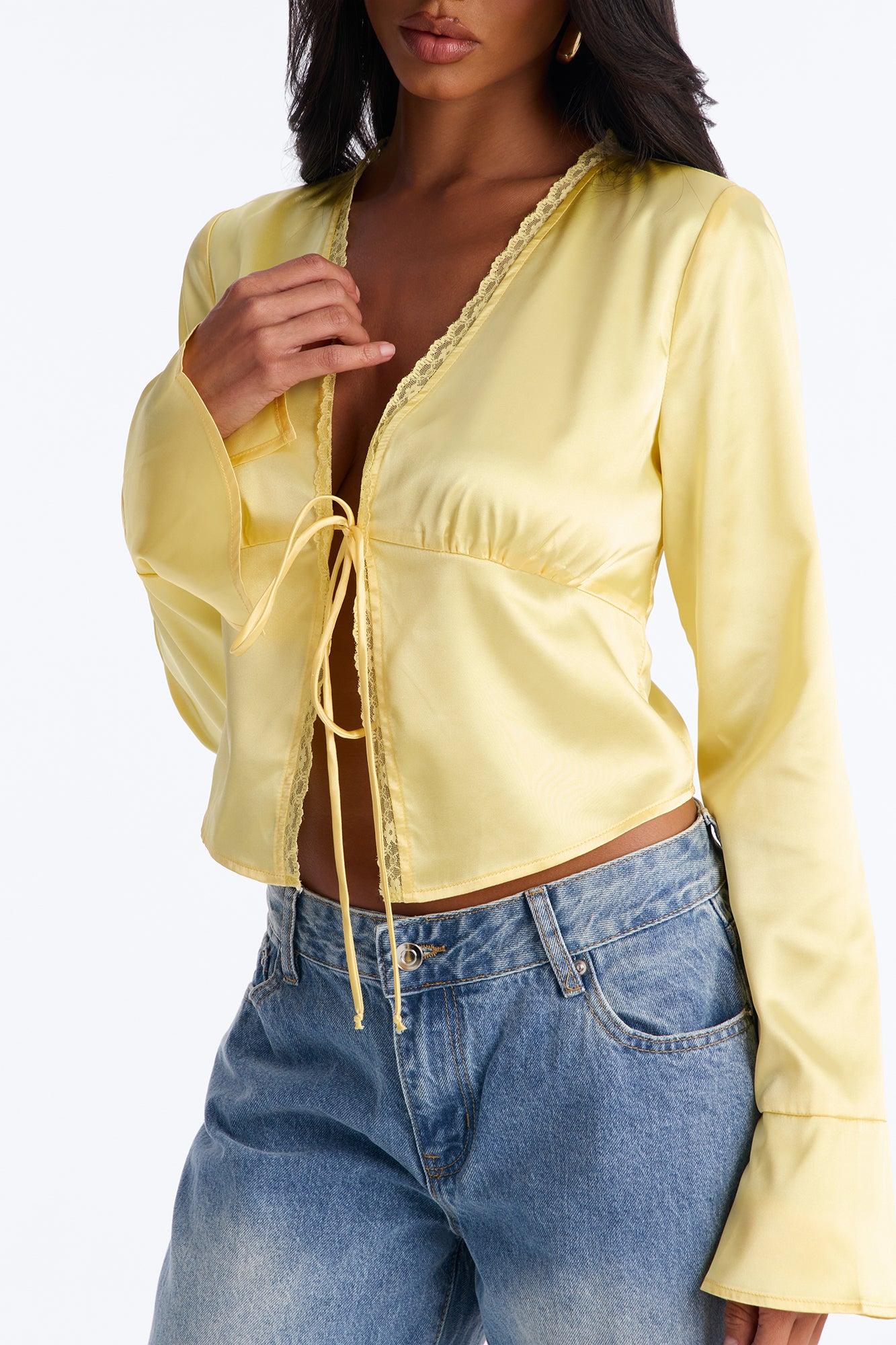 Gorgeously Beautiful Satin Top - Butter Yellow Female Product Image