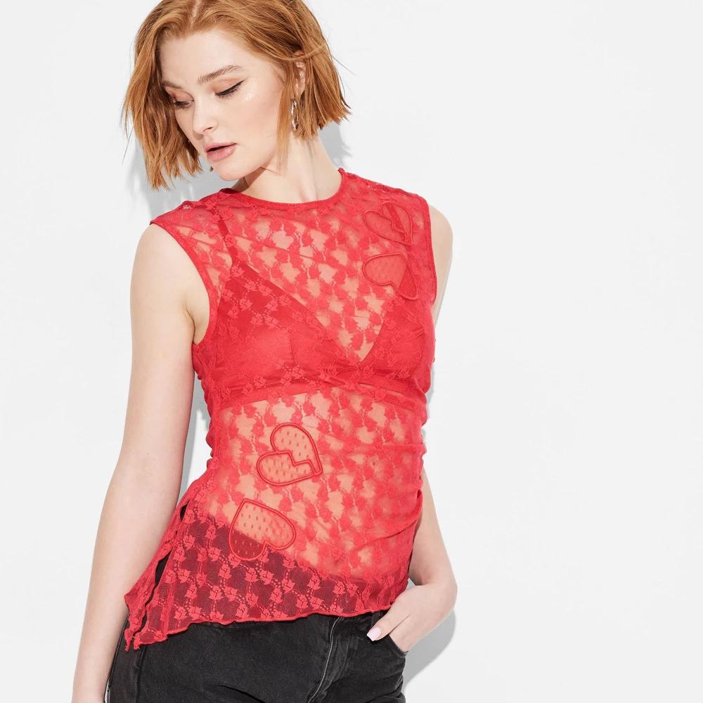 Womens Lace Tunic Tank Top - Wild Fable Cherry 3X: Recycled Nylon, Spandex, Lightweight, Crew Neck, Cap Sleeve, Pullover Product Image