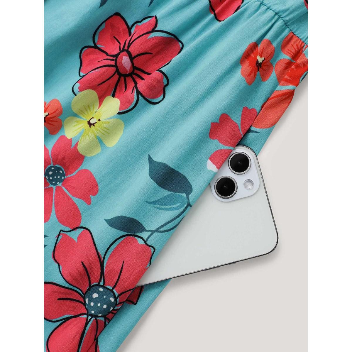 Plus Size Floral Radiance Layered Sleeve Midi Dress Malachitegreen Women Flat collar with V-notch Short sleeve Curvy BloomChic 26/4X Product Image