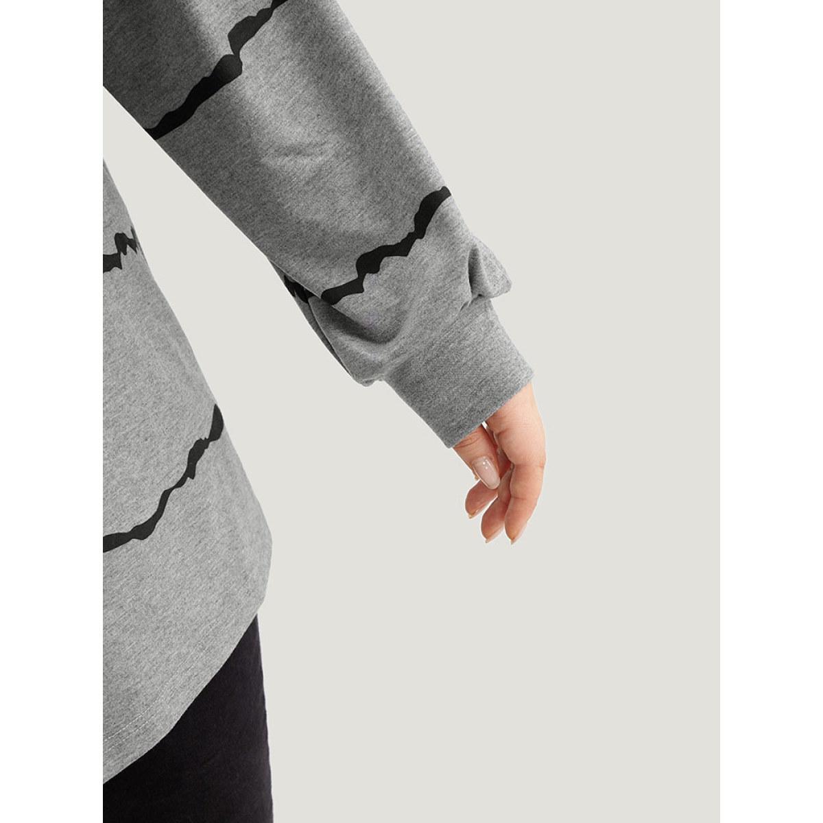 Plus Size Striped Drawstring Hooded Button Up Sweatshirt Women Gray Casual Elastic cuffs Hooded Dailywear Sweatshirts BloomChic 12/L Product Image