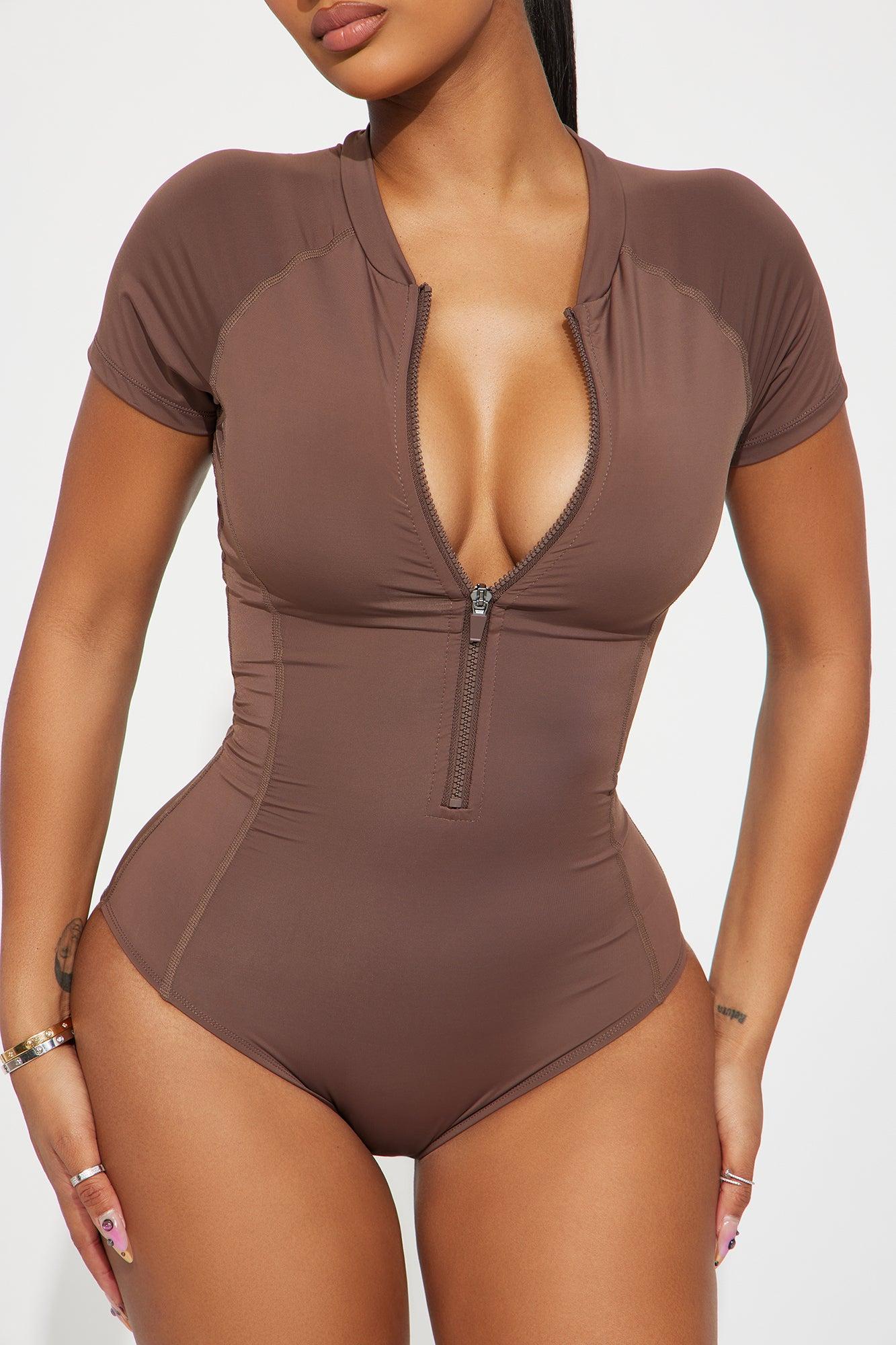 Zip It Up 1 Piece Swimsuit - Mocha Product Image