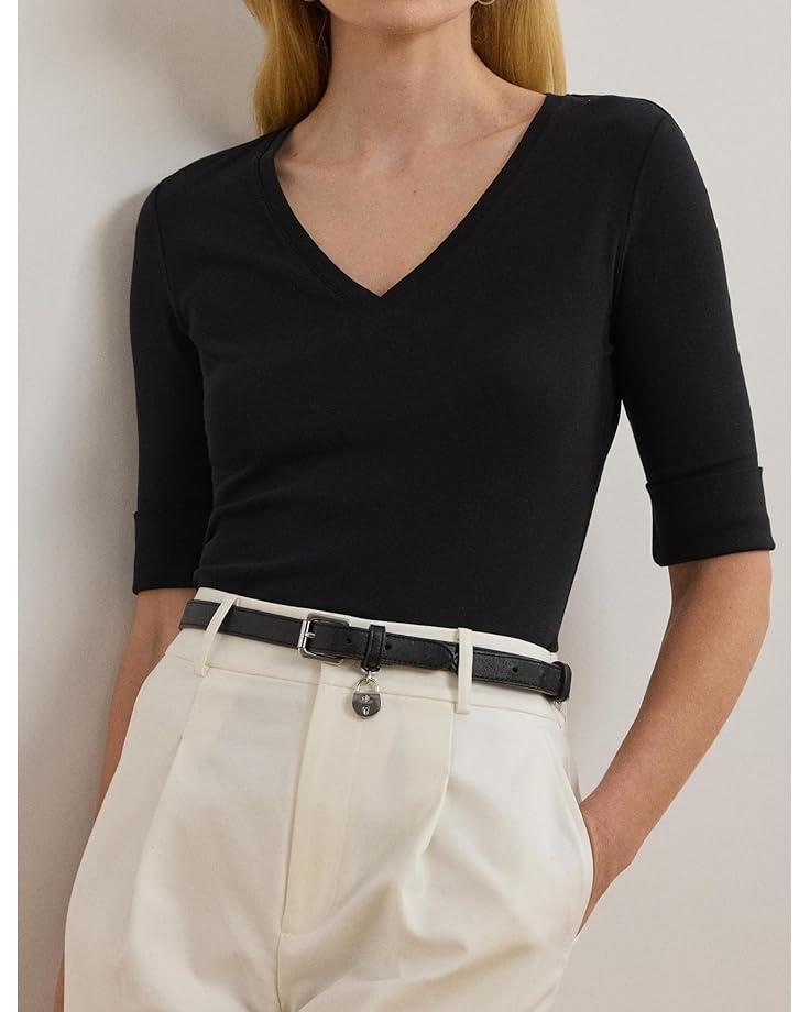 Rib-Knit Cotton-Blend Elbow-Sleeve Tee Product Image