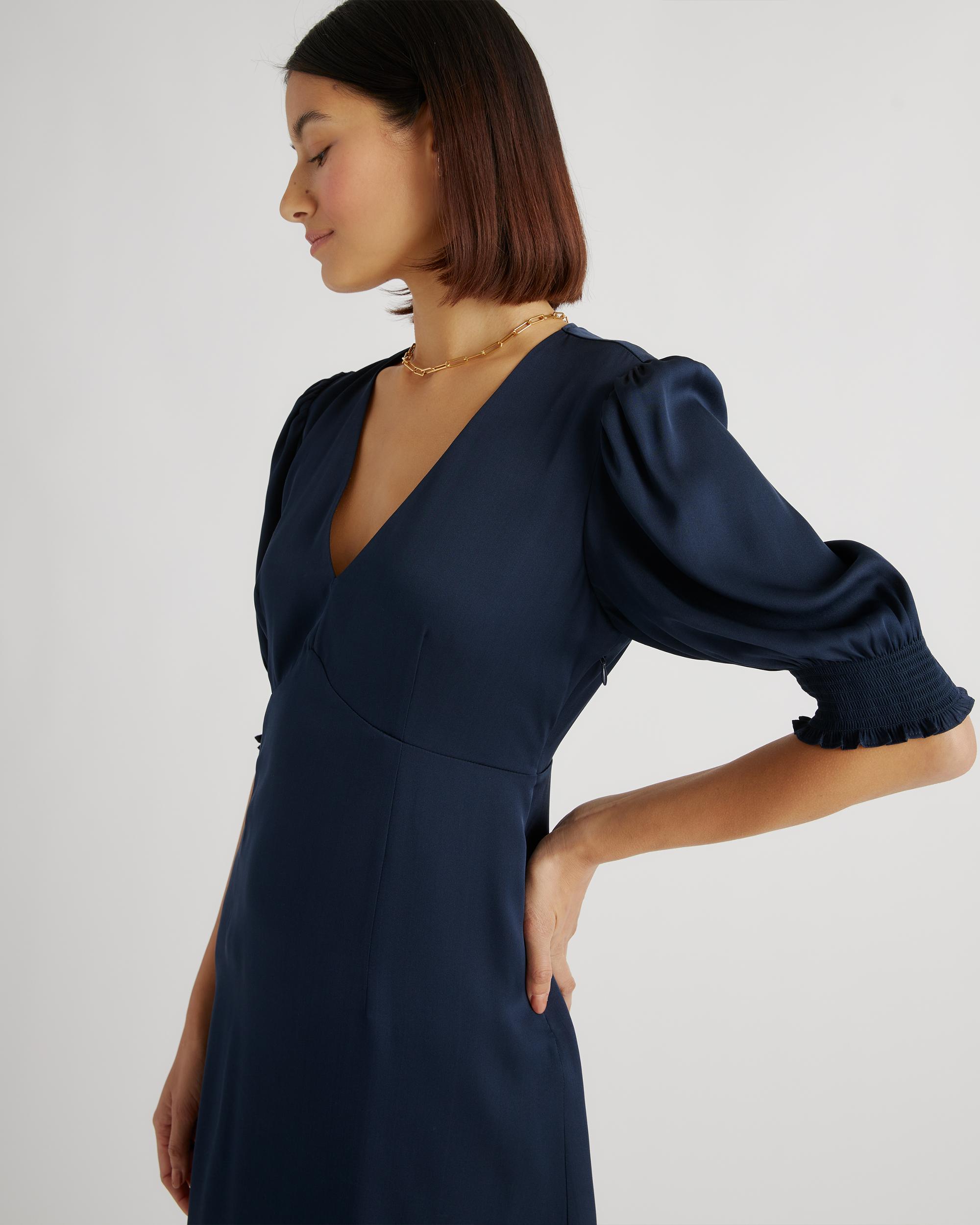 Quince | Women's Washable Stretch Silk Puff Sleeve Mini Dress Mulberry Silk Product Image