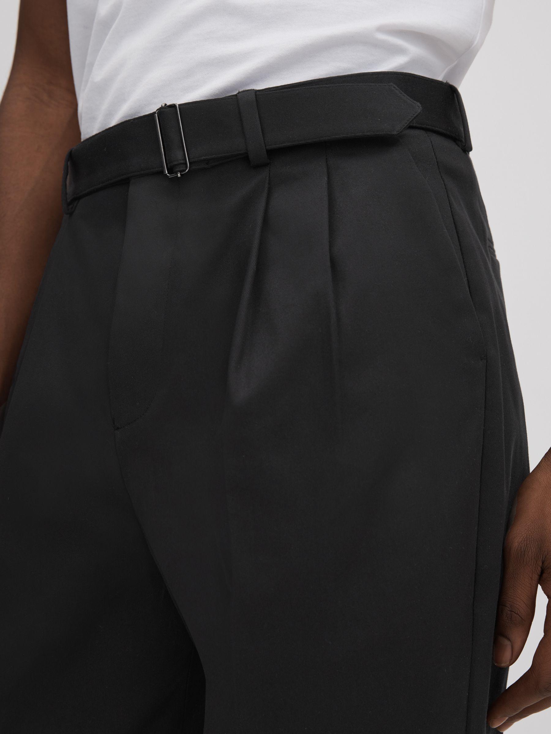 Relaxed Tapered Belted Trousers in Black Product Image