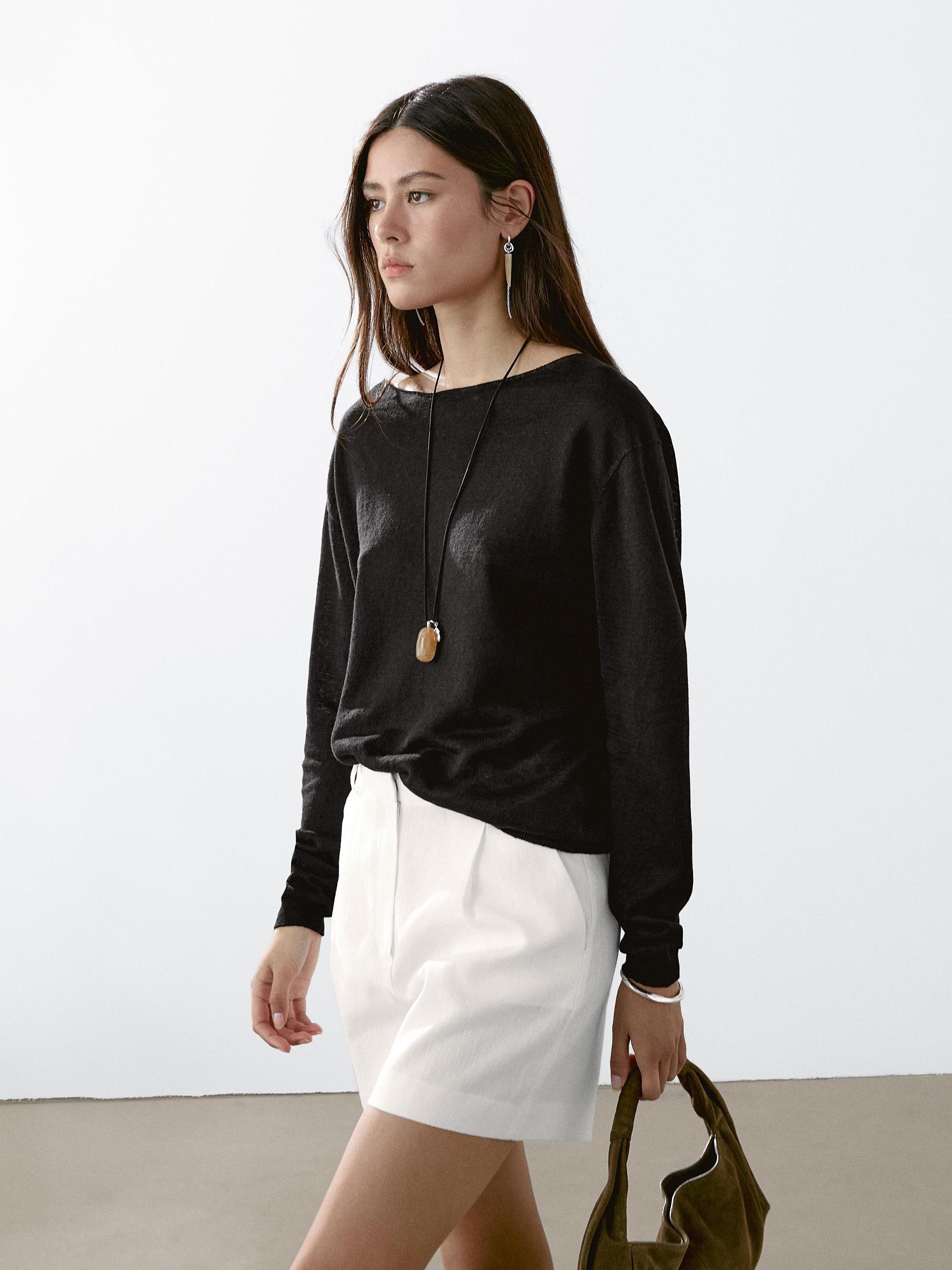 100% linen boat neck sweater Product Image