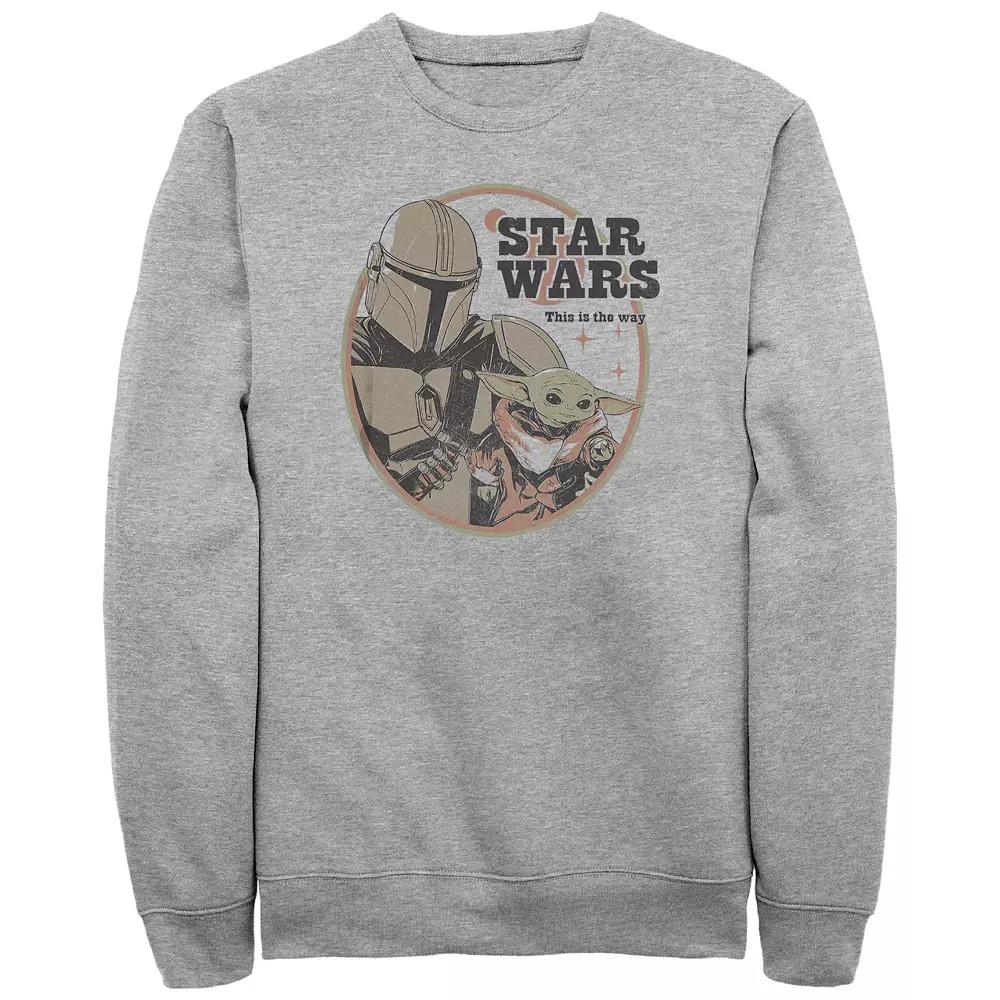 Men's The Mandalorian Mando And Grogu Stamp Graphic Fleece, Size: Large, Athletic Grey Product Image