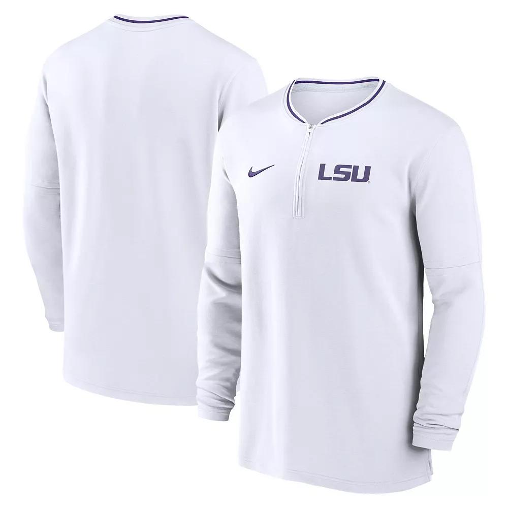 Men's Nike White LSU Tigers 2024 Sideline Coach Performance Half-Zip Long Sleeve Top,  Product Image