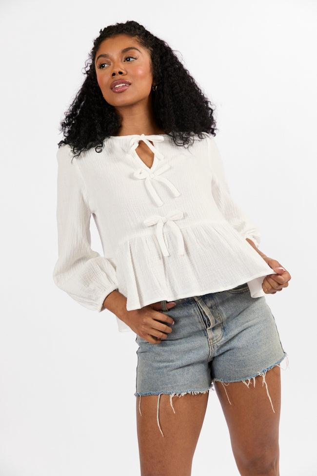 Close To Me Ivory Bow Detail Blouse FINAL SALE Product Image