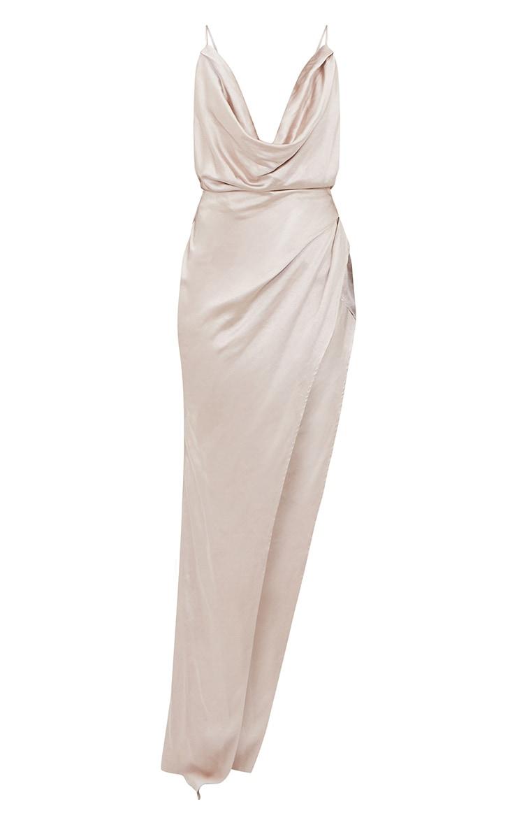 Silver Satin Strappy Cowl Neck Maxi Dress Product Image