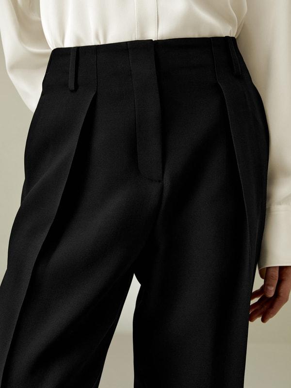 LILYSILK Wool Silk Blend Pants - for Women - Black Silk Wool - Chic and Cosy Wide Leg Pants 12 Product Image