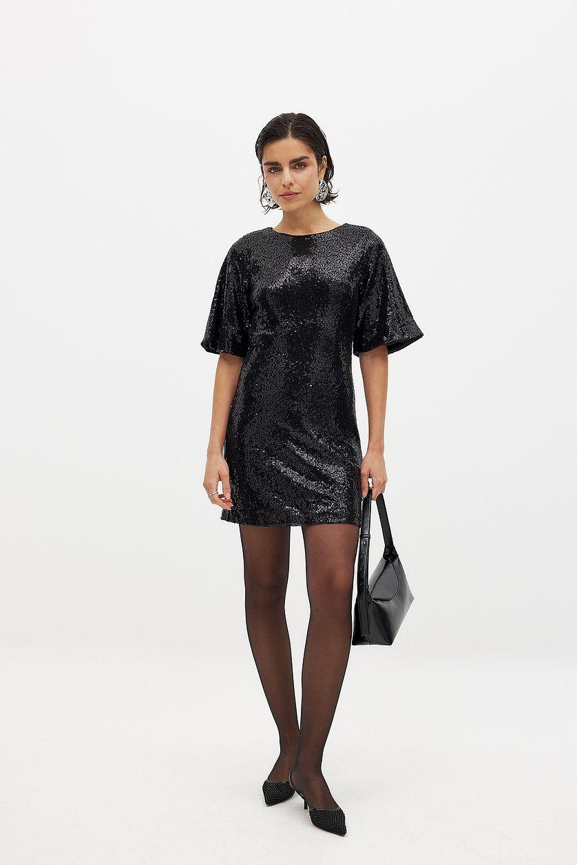 Waterfall Sequin Mini Dress Black Product Image