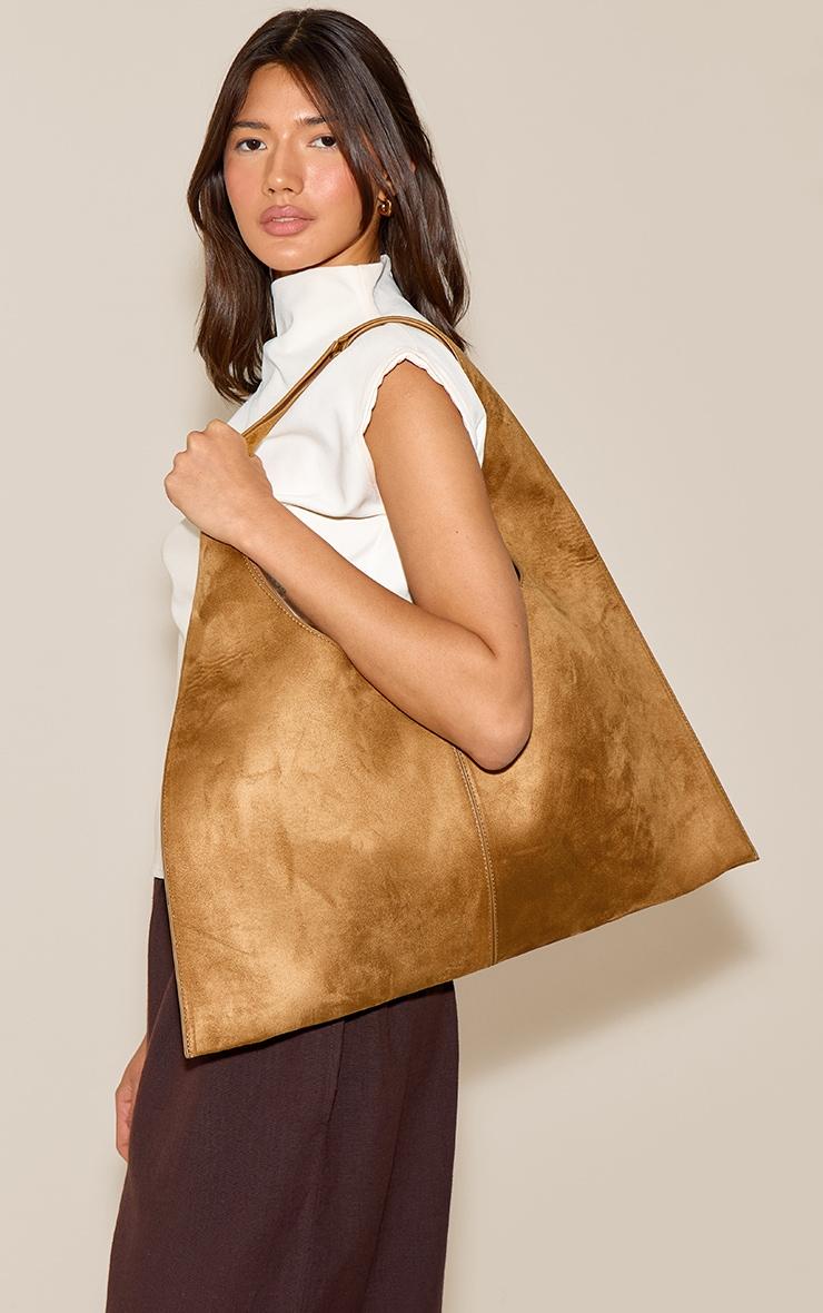 Tan Faux Suede Circle Handle Shoulder Bag Product Image