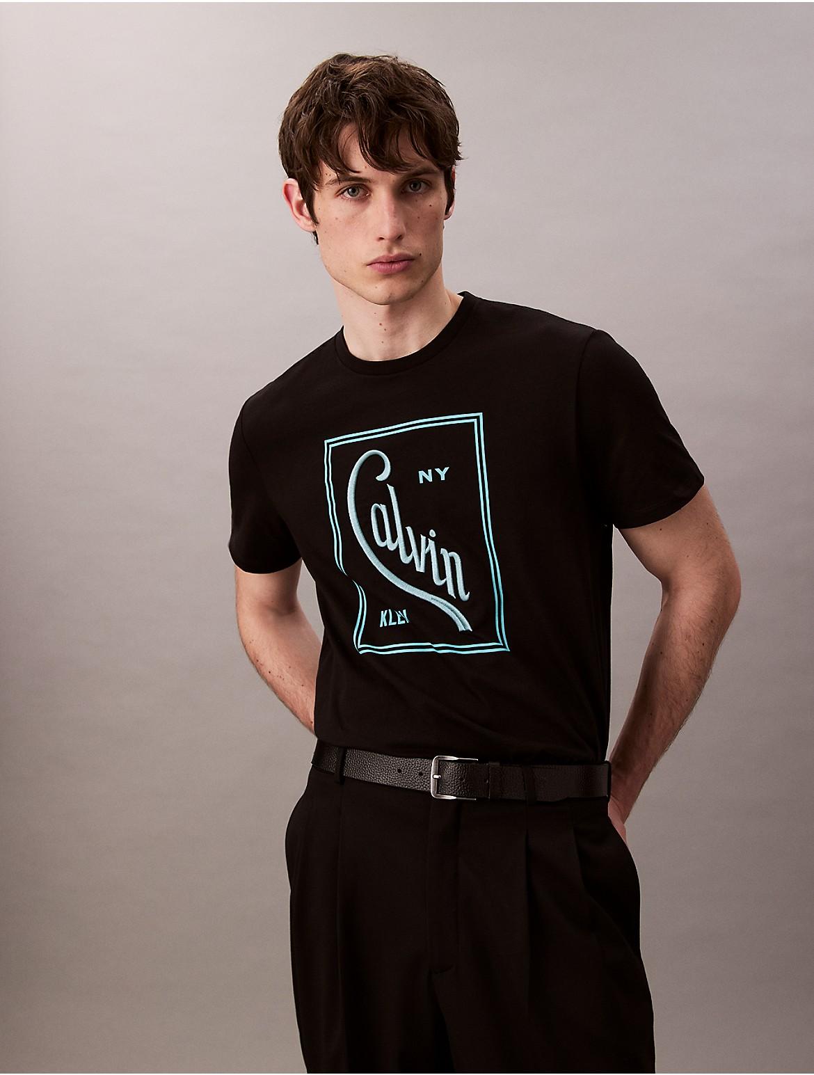 Calvin Klein Mens Script Logo Graphic Relaxed T-Shirt - White Product Image