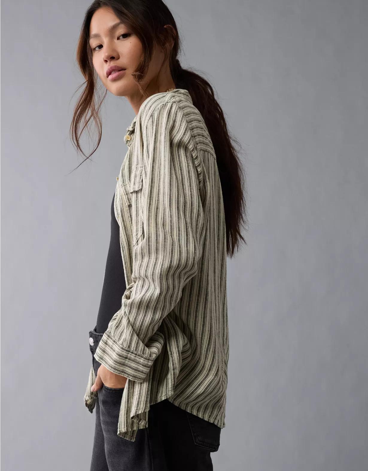 AE Weekend Vibes Linen-Blend Long-Sleeve Button-Up Shirt Product Image