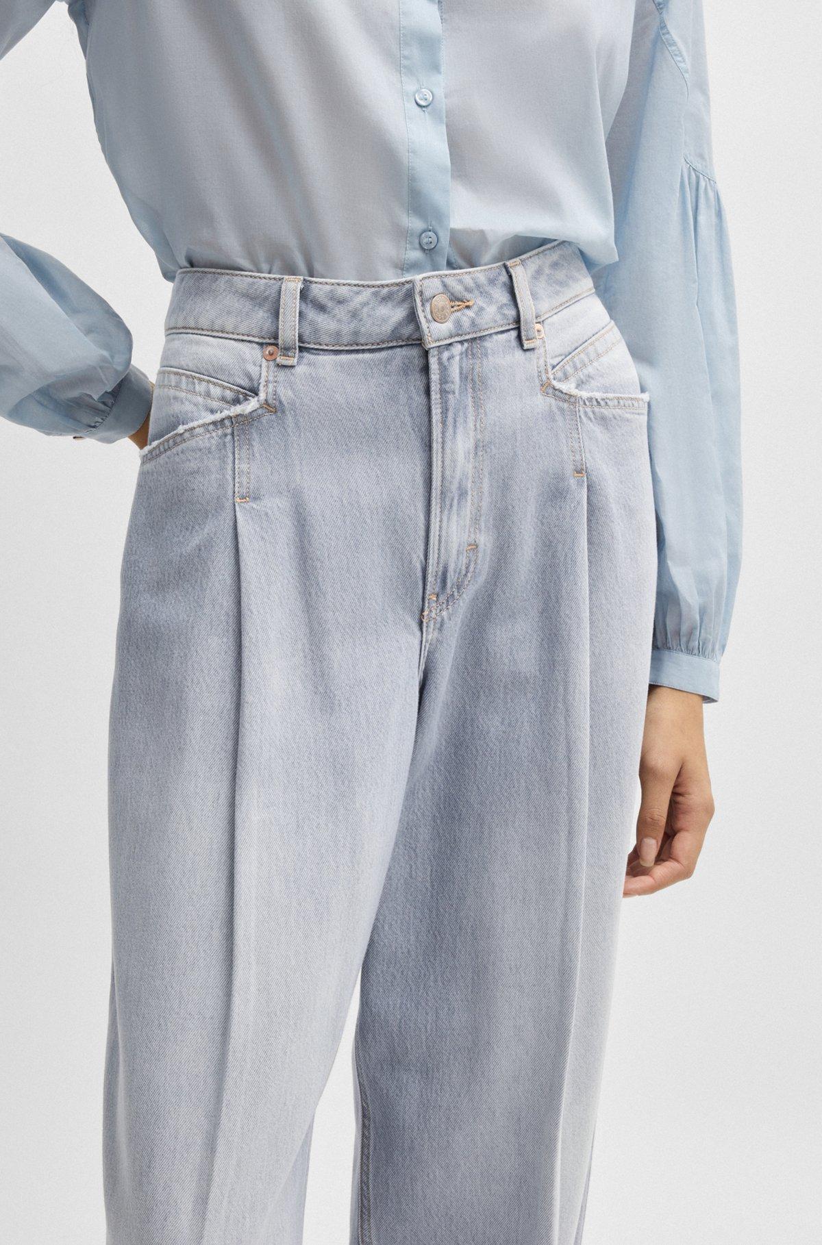 Wide-leg jeans in gray denim with front pleats Product Image