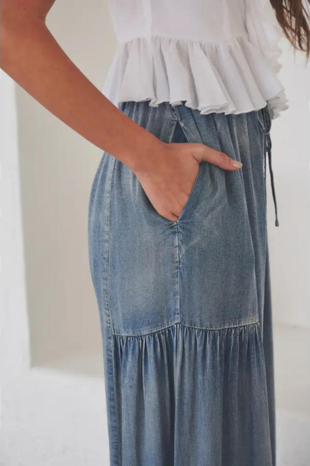 Lizzie Washed Denim Pants Product Image