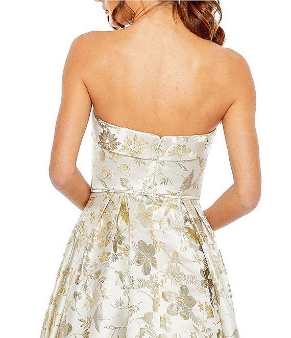 Mac Duggal Floral Jacquard Strapless Sleeveless High-Low Hem Gown Product Image