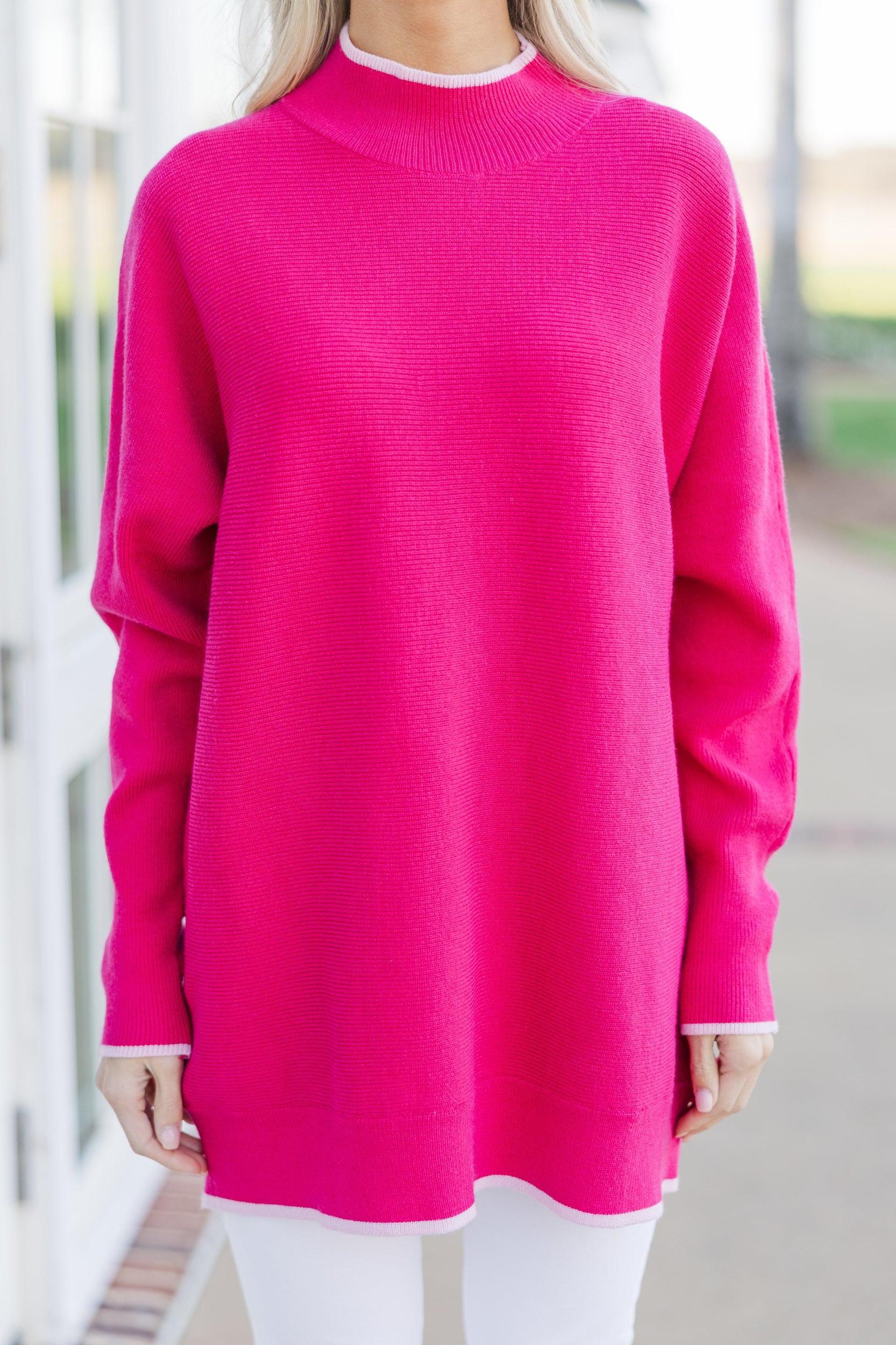 On The Line Hot Pink Mock Neck Sweater Female Product Image