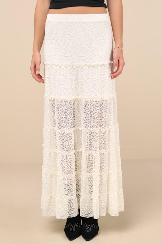 Huntleigh Ivory Lace Tiered Maxi Skirt Product Image