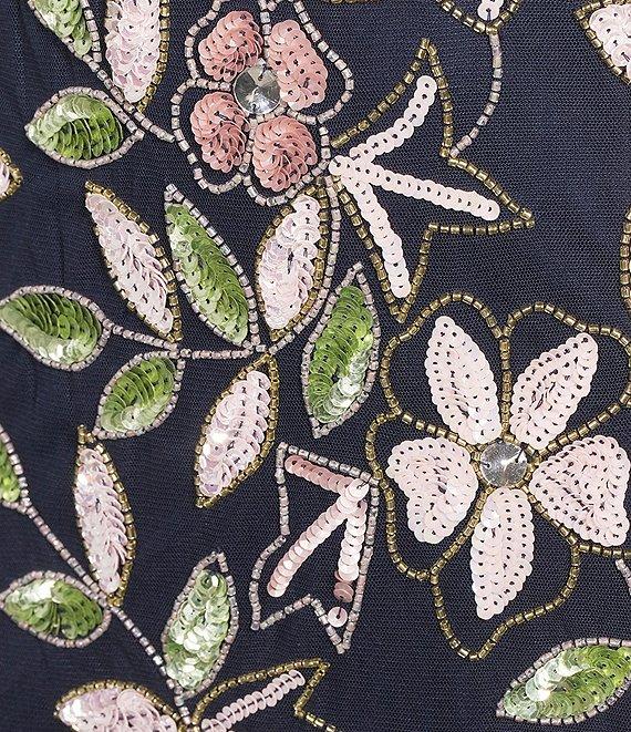 Adrianna Papell Short Sleeve Boat Neck Beaded Floral Mesh Gown Product Image