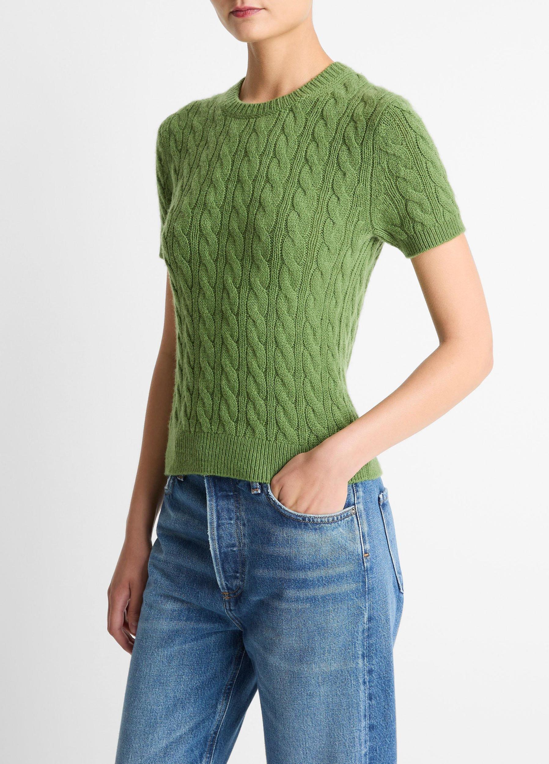 Cable-Knit Wool & Cashmere-Blend Short-Sleeve Sweater Product Image