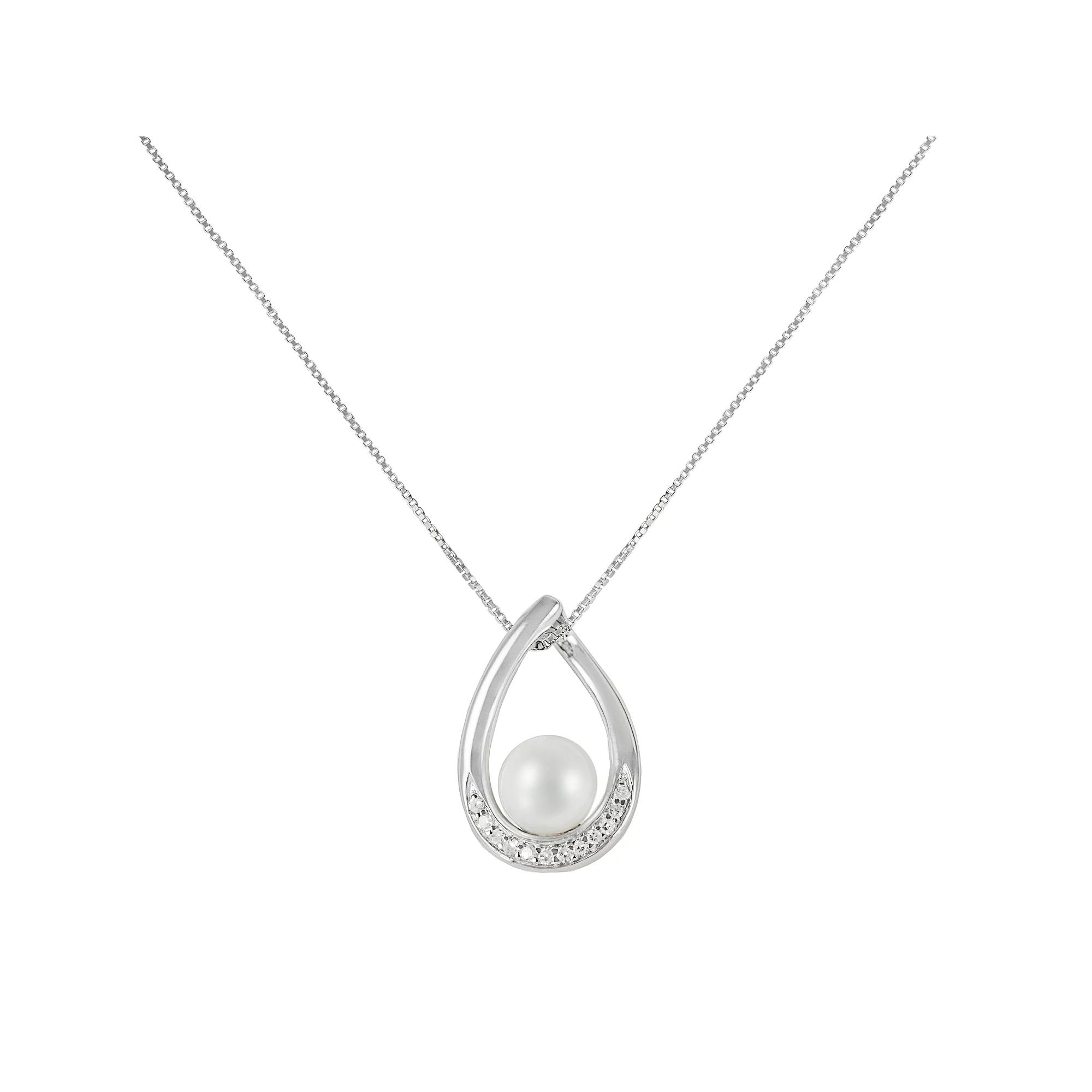 Sterling Silver Freshwater Cultured Pearl and Diamond Accent Teardrop Pendant, Womens Product Image