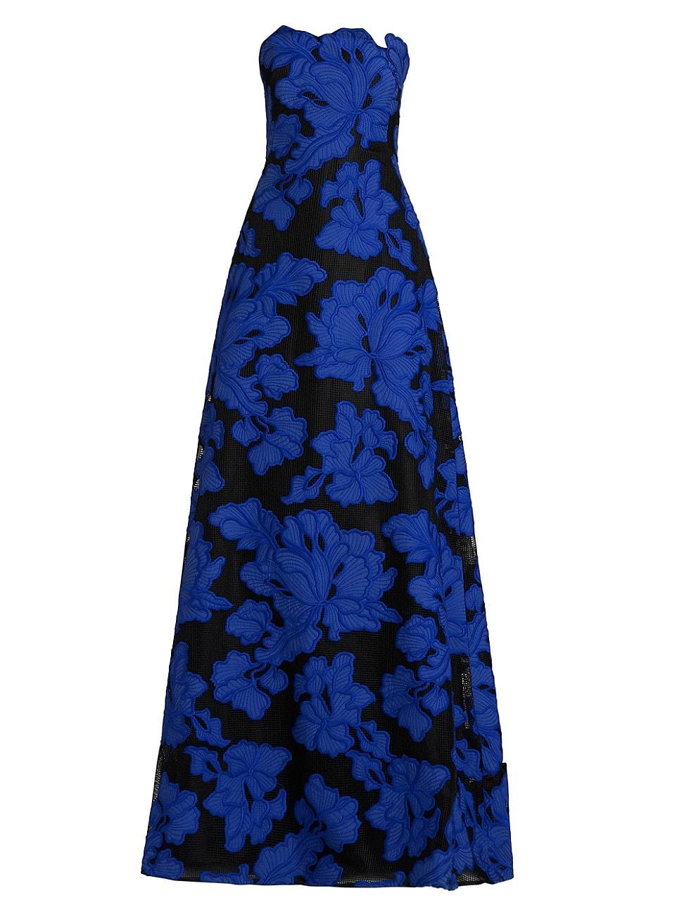 Womens Strapless Applied Floral Lace Gown Product Image