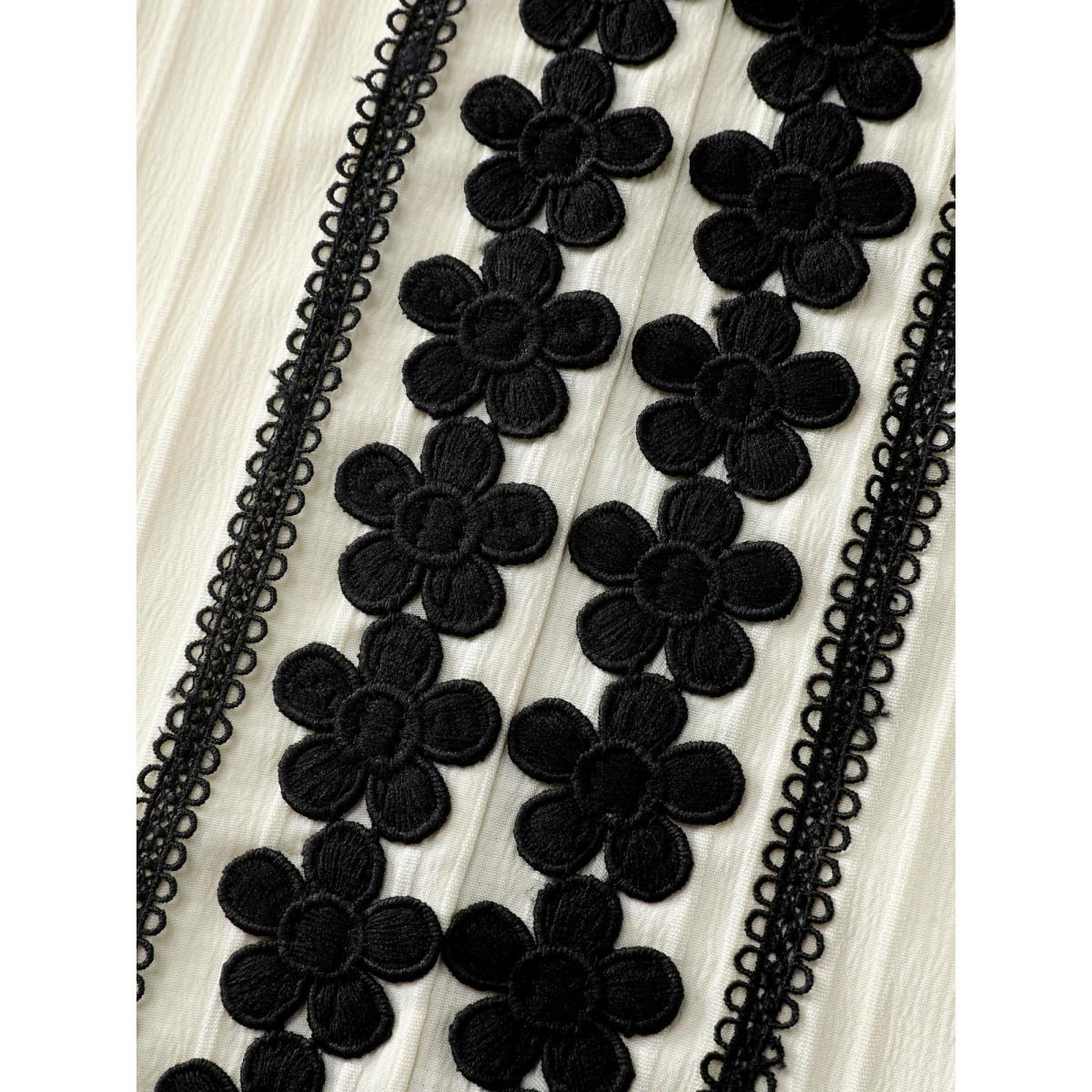 Plus Size Beige Lace Spliced Textured Lantern Sleeve Blouse Women Long Sleeve Notched collar Vacation Blouses BloomChic 18-20/2X Product Image