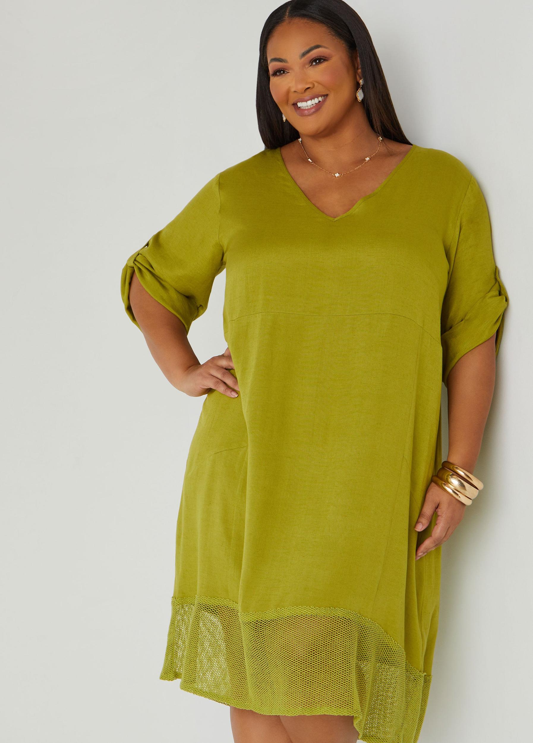 Plus Size Fishnet Paneled Midi Dress Ashley Stewart Product Image