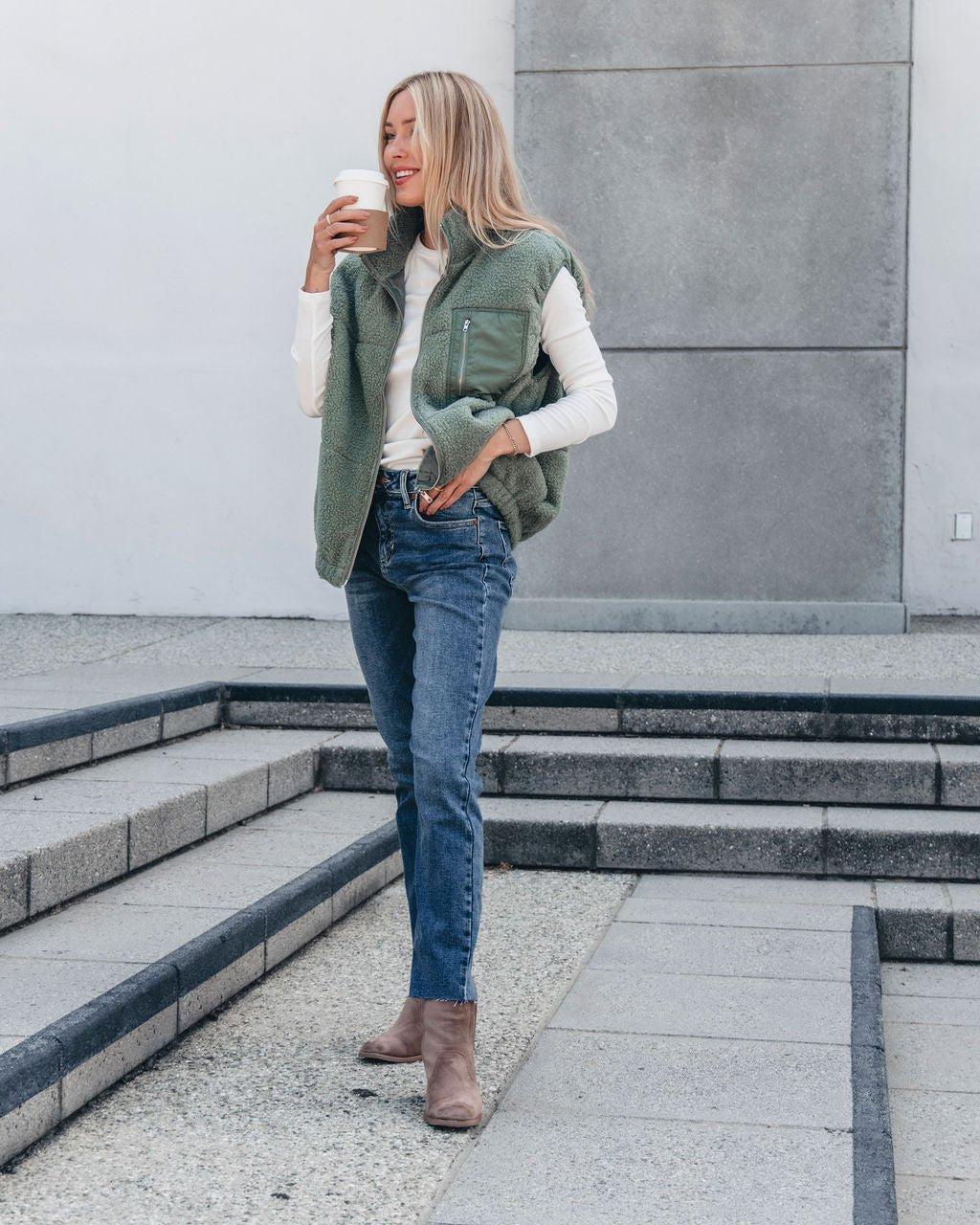 Mountainside Zip Up Fleece Vest - Sage Product Image