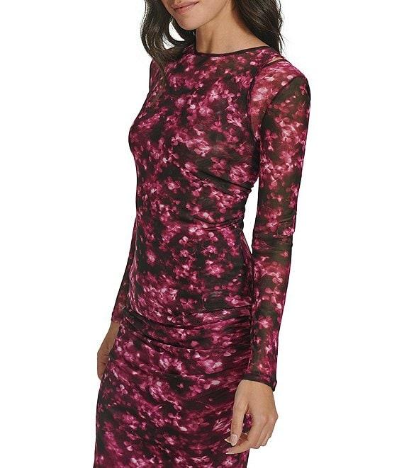 Calvin Klein Abstract Printed Mesh Crew Neckline Long Sleeve Top Product Image