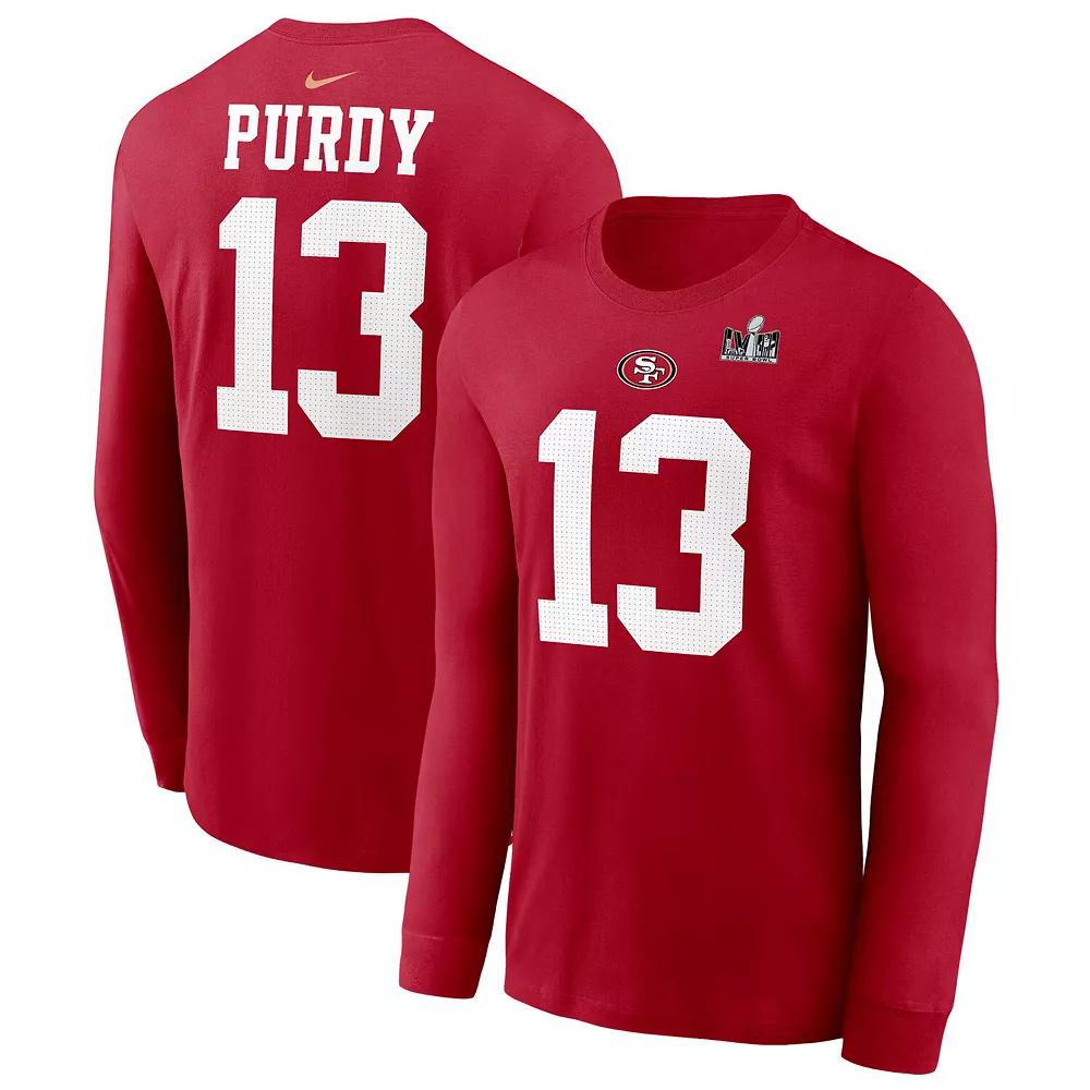 Men's Nike Brock Purdy Scarlet San Francisco 49ers Super Bowl LVIII Patch Player Name & Number Long Sleeve T-Shirt, Size: 2XL, Red Product Image