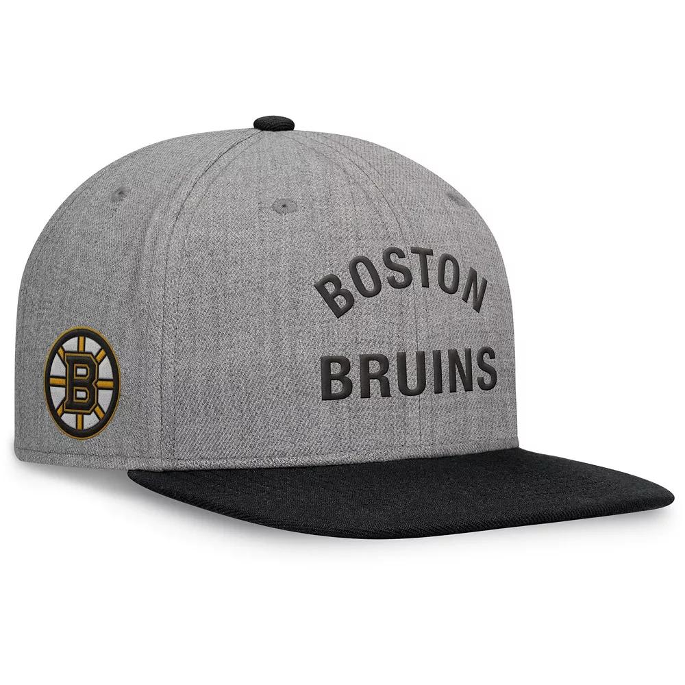 Men's Fanatics Heather Gray Boston Bruins Elements Flat Brim Leather Strapback Hat, Grey Product Image