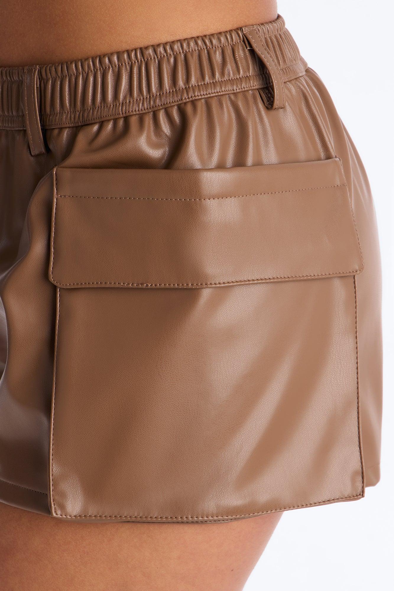 Brielle Faux Leather Cargo Hot Short - Brown Female Product Image