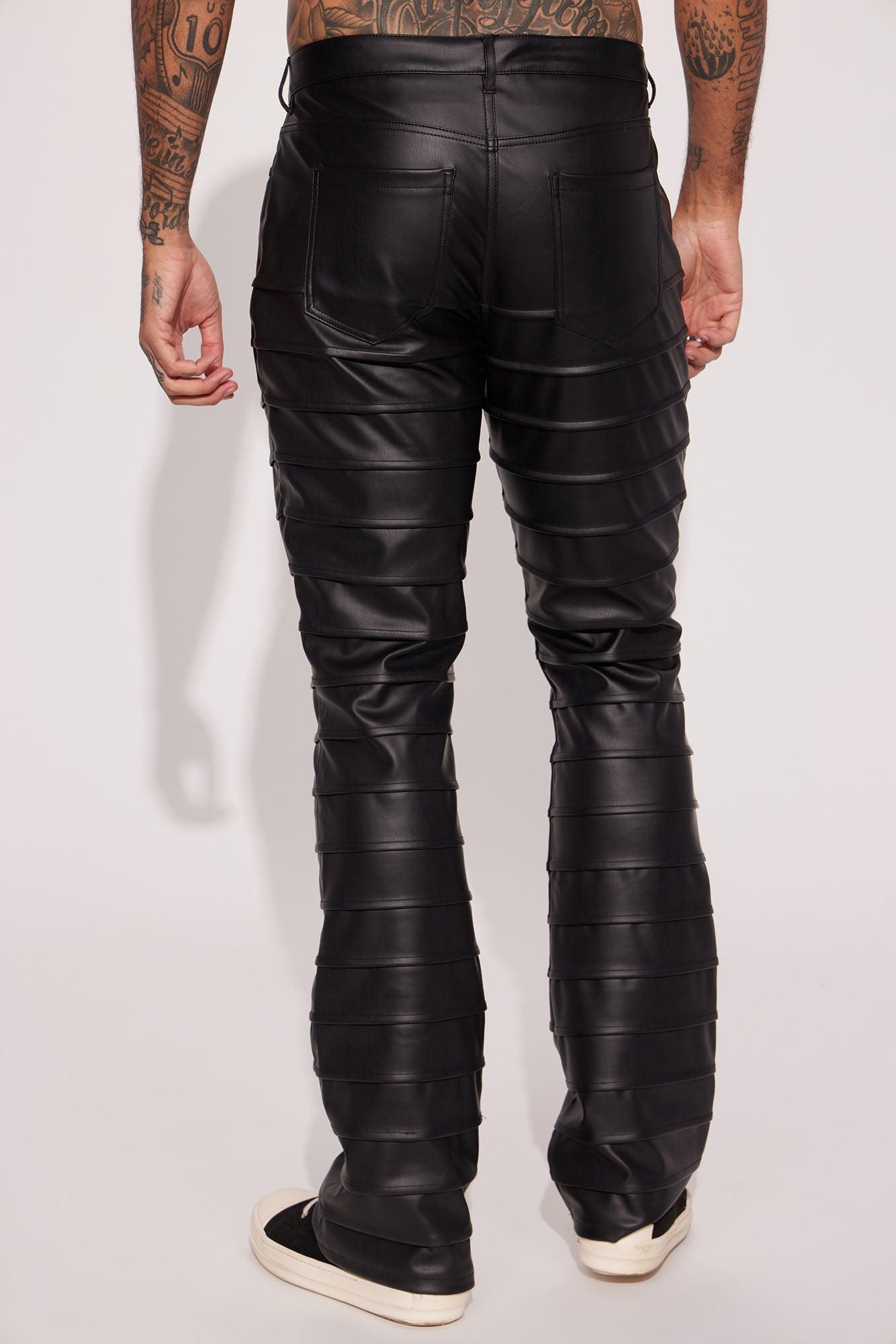 Extra Levels Faux Leather Slim Stacked Flared Pants - Black Product Image