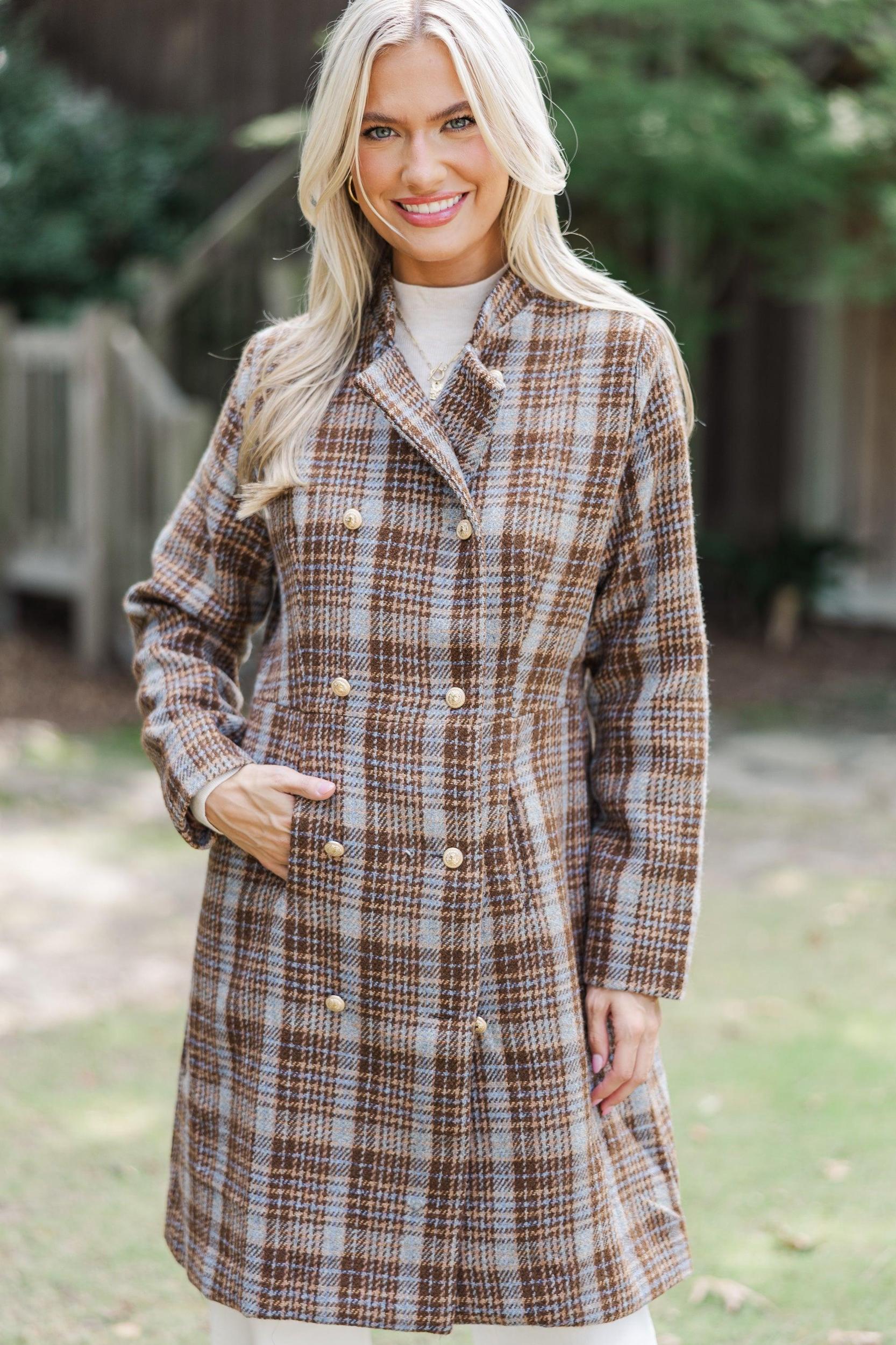 City Streets Brown Plaid Coat Female Product Image