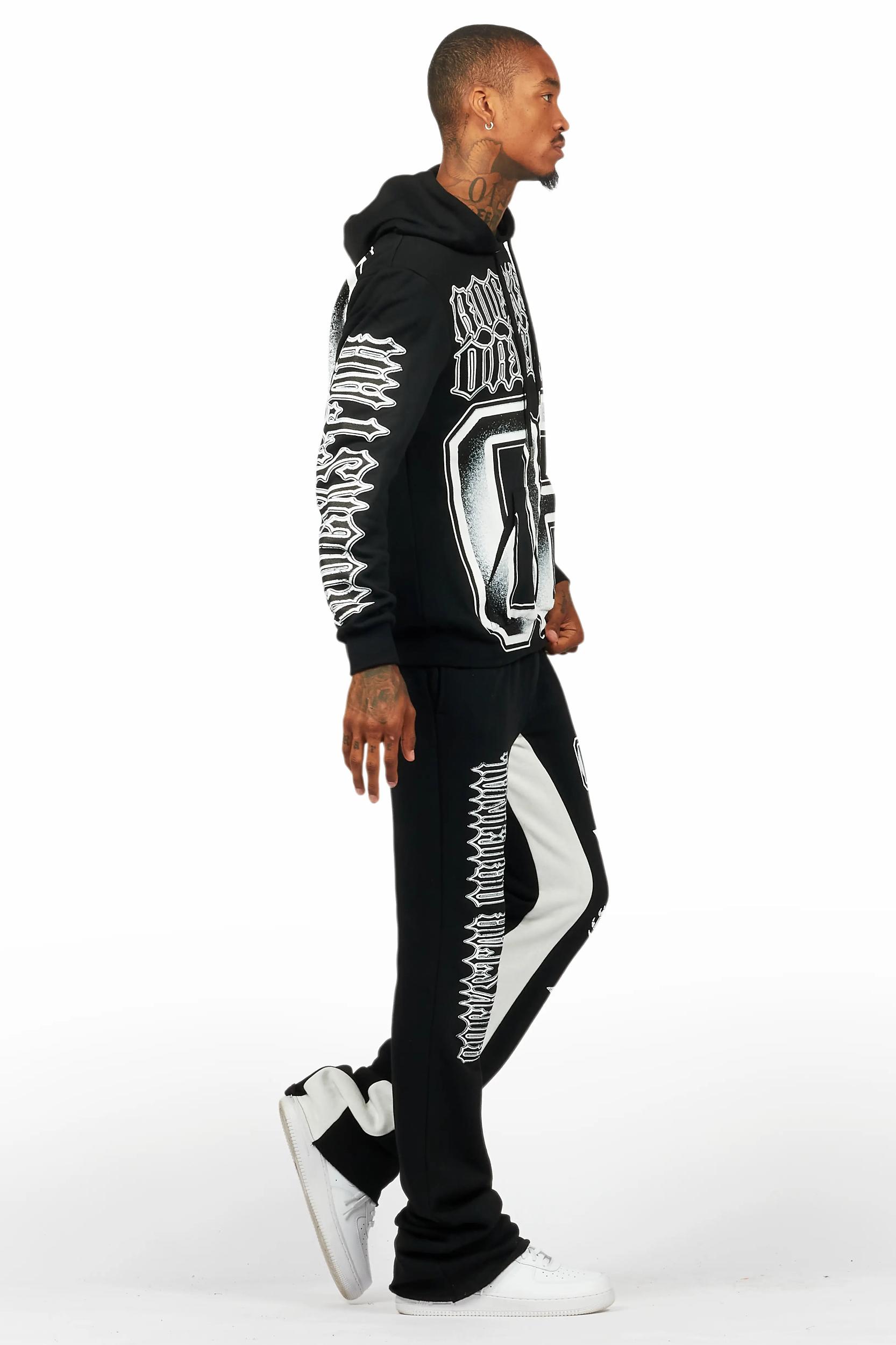 Alim Black/White Hoodie/Baggy Track Pant Set Male Product Image