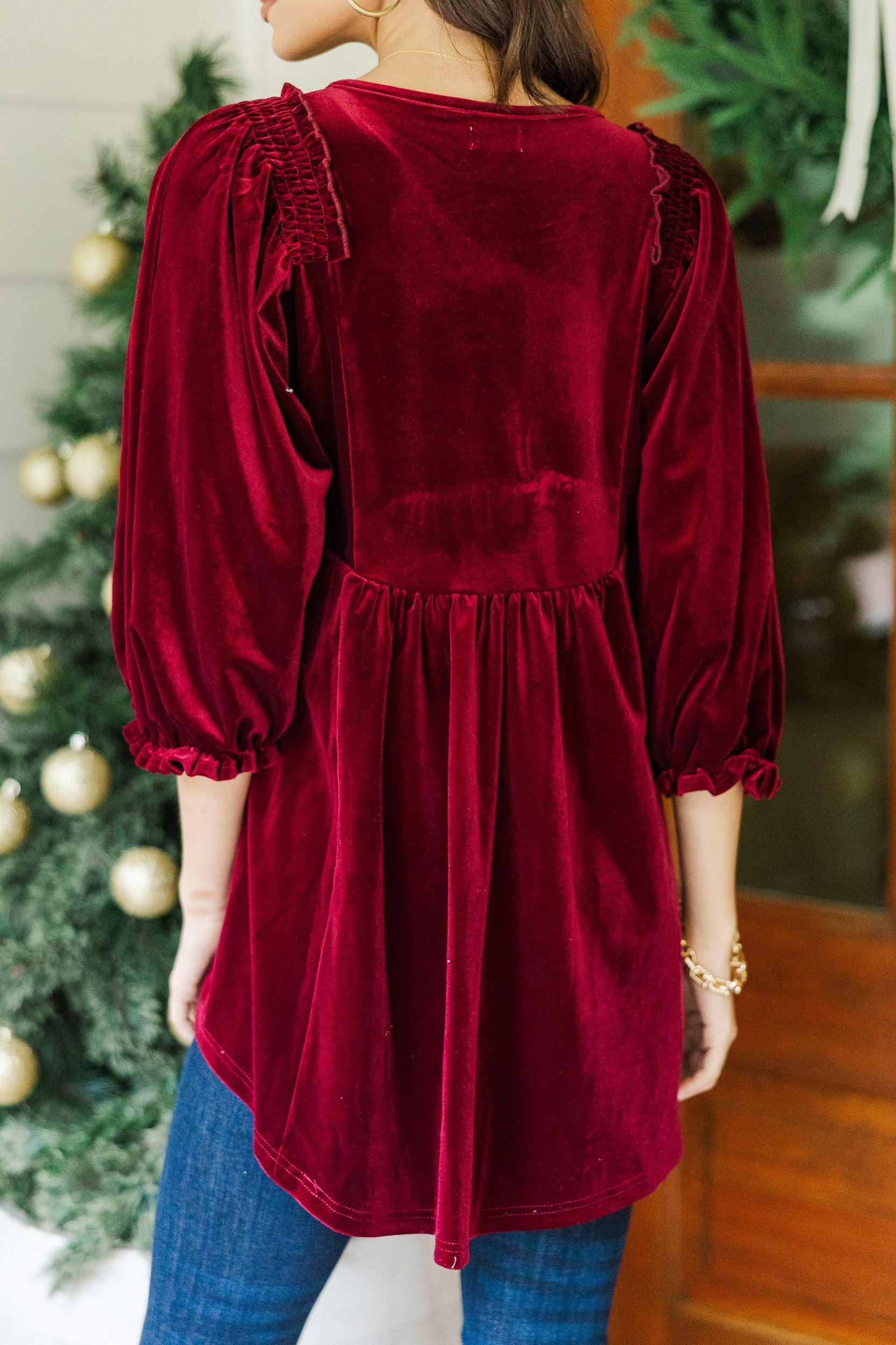 Put Yourself First Dark Red Velvet Tunic Female Product Image