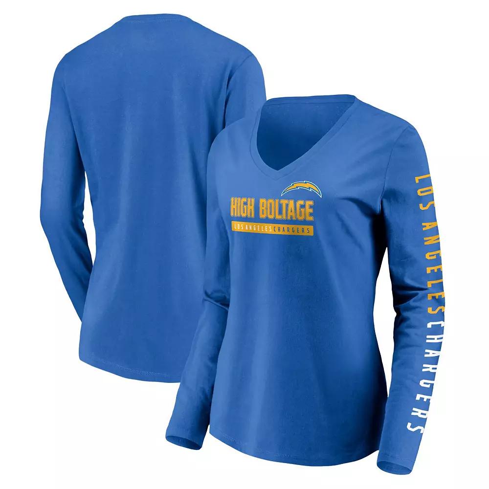 Women's Fanatics Powder Blue Los Angeles Chargers Slogan V-Neck Long Sleeve T-Shirt,  Product Image