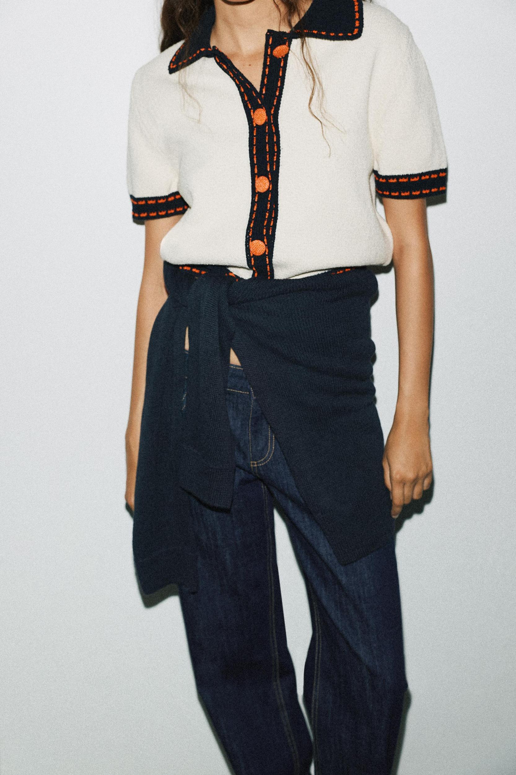 SHORT SLEEVE STITCHED KNIT CARDIGAN Product Image