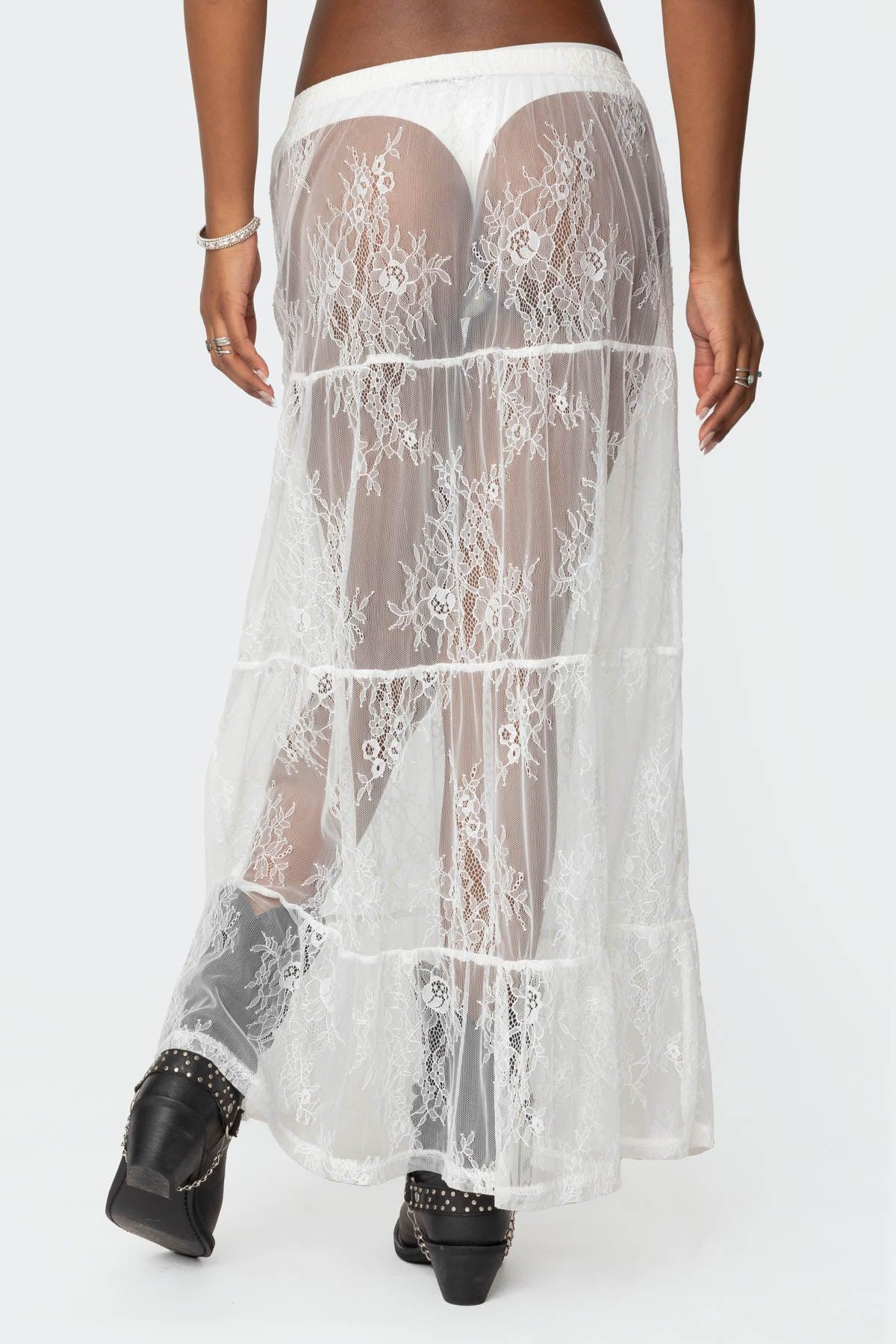 Tiered Sheer Lace Maxi Skirt Product Image
